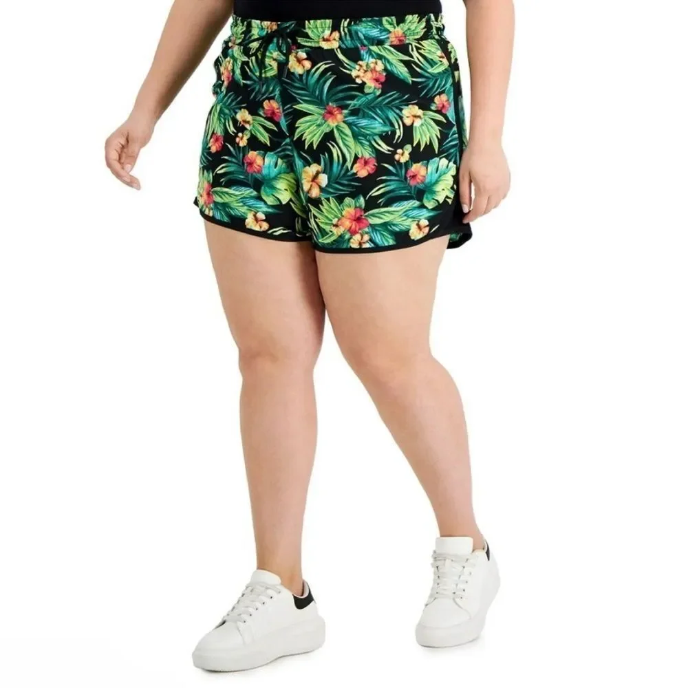 NEW💐🌸 Ideology Womens Tropical-Printed Drawstring Running Shorts Size XS